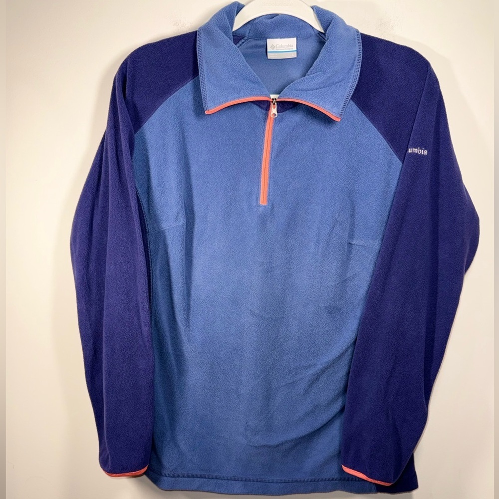 Columbia Two-Tone Blue Fleece with Orange Half Zip Sweater Pullover Size Large